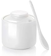 ONTUBE Ceramic Sugar Bowl with Lid and Spoon,Porcelain Seasoning Box Salt Bowl,8oz White