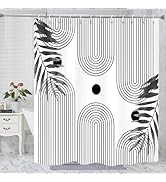 GKLEASG Black and White Shower Curtain, Mid Century Modern Leaf Sun Abstract Minimalist Machine W...