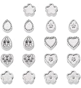 Sparkeads 18 Pcs Stainless Steel European Beads Mixed Shapes Rhinestone Beads Silver Teardrop Hea...