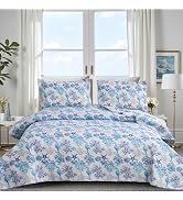 Hailea Ocean Quilt Full/King Size Lightweight Coastal Bedding Summer Beach Theme Bedspread Navy S...