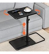 TV Tray Table for Couch - Adjustable Height &amp; 360°Swivel Panel Design,Larger Metal and Wooden Bas...