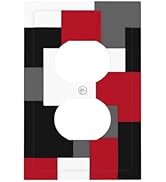 Multi-color Mid Century Red Geometric Black Grey White Abstract Art Checkered Grid 1 Gang Duplex ...
