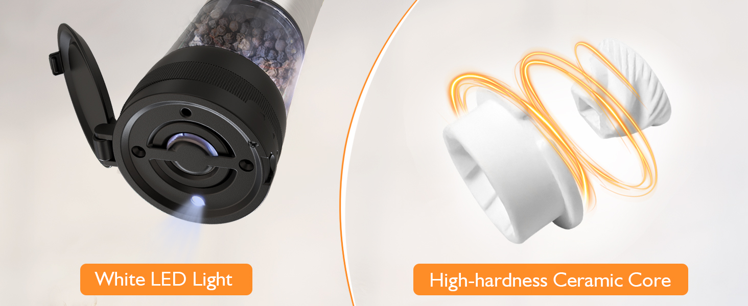 battery salt and pepper grinder set with light