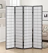 Roundhill Furniture Oriental Shoji 4 Panel Screen Room Divider, Black