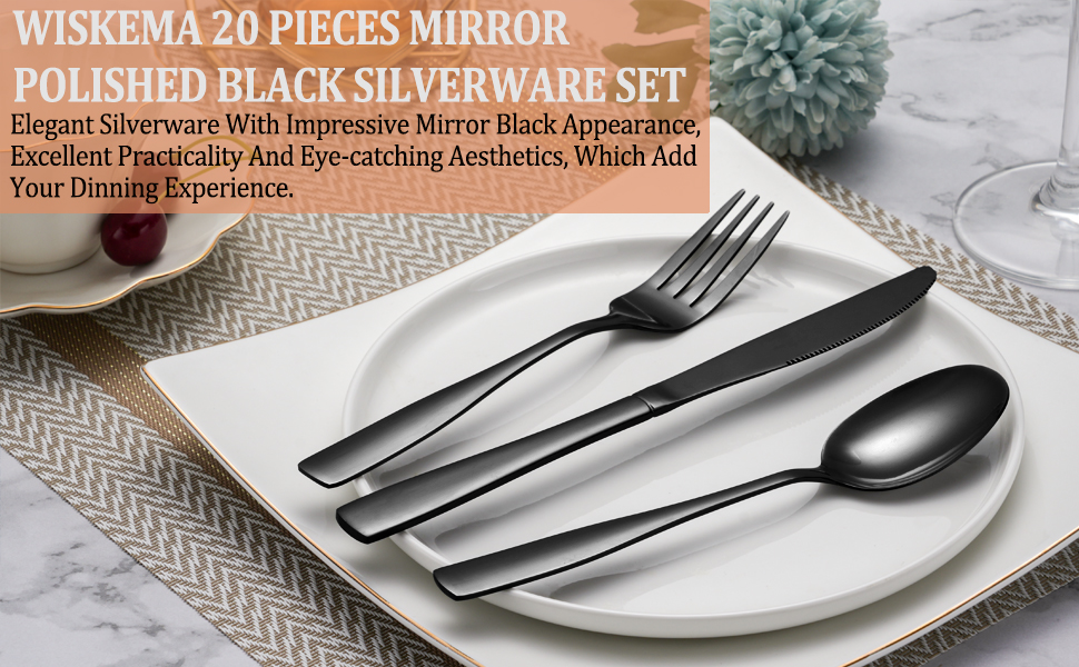 20 piece black silverware set
