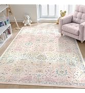 Lahome Pink Boho Area Rug for Nursery, 5x7 Washable Pink Rugs for Bedroom Girls Kids Room Living ...