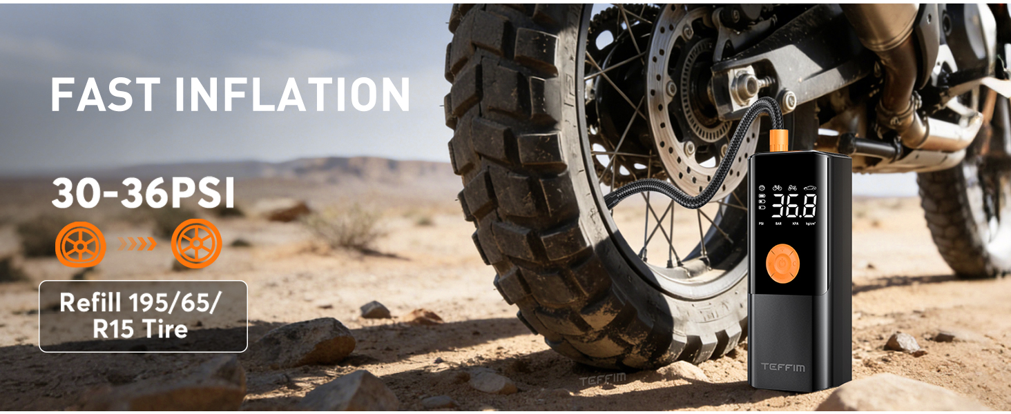 Teffim Tire Inflator Portable Air Compressor, Air Pump for Car Tires with LED Light