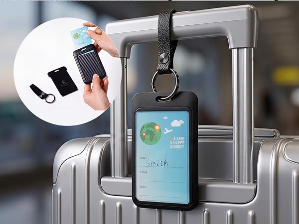 TRSC001CF-Tracking card attached to travel luggage