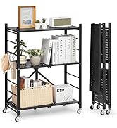 VEVOR 3-Tier Foldable Storage Shelf, 28W x 13D x 36H Inch Folding Metal Rack Shelving Unit, No As...