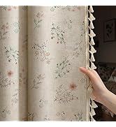 Boho Floral Spring 100% Blackout Curtains 84 Inch Length 2 Panels Set, Linen Texture Farmhouse Cu...