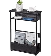 Vintage Narrow Side Table with Storage Shelf, 3 Tier Slim End Table Modern Sofa Table for Narrow ...