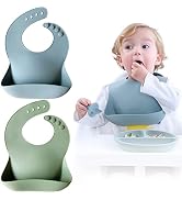 Moonkie Silicone Baby Bibs Set Of 2, BPA Free Waterproof Soft Durable Adjustable Silicone Bibs fo...