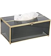 Sumnacon Rectangular Glass Tissue Box Cover - Decorative Gold Tissue Box Holder, Stylish Facial T...