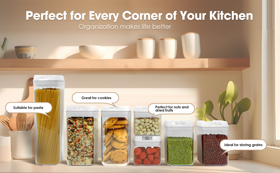 ByteStar kitchen storage jars for pasta, cookies, nuts, and grains organization