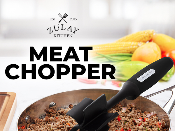 Ergonomic meat chopper with comfy non-slip grip and thumb rest for easy stovetop cooking