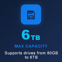 Supports drives from 80GB to 6TB