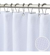 Baires Bath White Fabric Shower Curtain -72X72 inch Waffle Textured Heavy Duty Shower Curtain, wi...