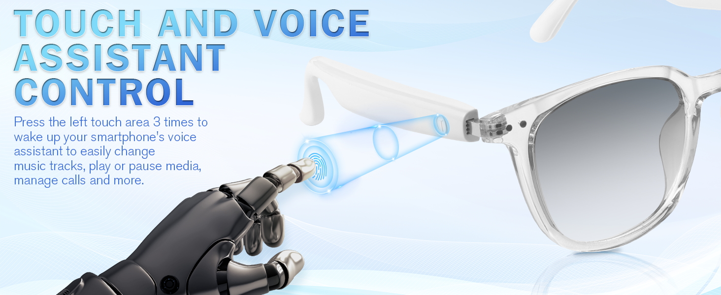 smart blue light glasses with bluetooth, smart photochromic glasses for women with touch control