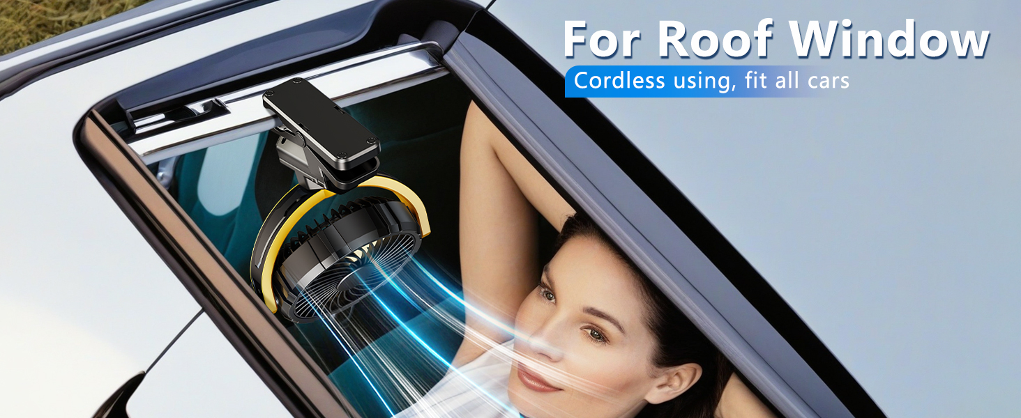 xuenair clip on fan for car roof handles visor headrest backseat backs seat roof window
