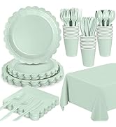 WNINK 176 PCS Sage Green Party Supplies Set, Sage Green Scalloped Disposable Plates, Napkins, Cup...