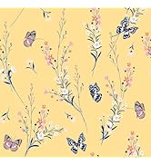Shackcom Vintage Floral Wallpaper Peel and Stick, 17.5" x 393.7" Yellow Boho Flower Daisy &amp; Butte...
