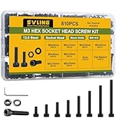 SVLING 810Pcs M3 Screws Assortment Kit,Hex Socket Head Cap Screws Bolts Nuts Washer Set,12.9 Grad...