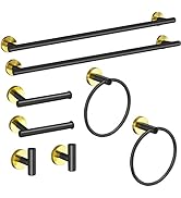 Cilee 8 Piece Black and Gold Bathroom Hardware Set, 24inch Towel bar+Towel Ring+Toilet Paper Hold...