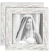 TOFOREVO Picture Frames 4x4 Set of 2 Distressed White Wood Grain Photo Frame for Gallery Wall Mou...