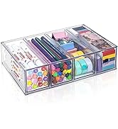 FODIENS Desk Organizer with 4 Drawers, Stackable Desktop Storage Box with Removable Drawer, Clear...