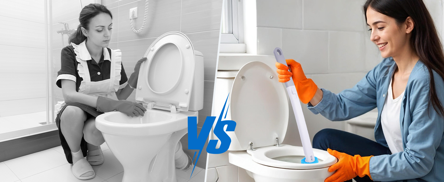 Collection of cleaning demonstration images showing various surfaces being wiped and cleaned with blue and orange cleaning tools.