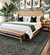 Dining Room Rugs for Under Table - 6x8 Washable Dark Green Area Rug for Living Room, Low Pile Non...