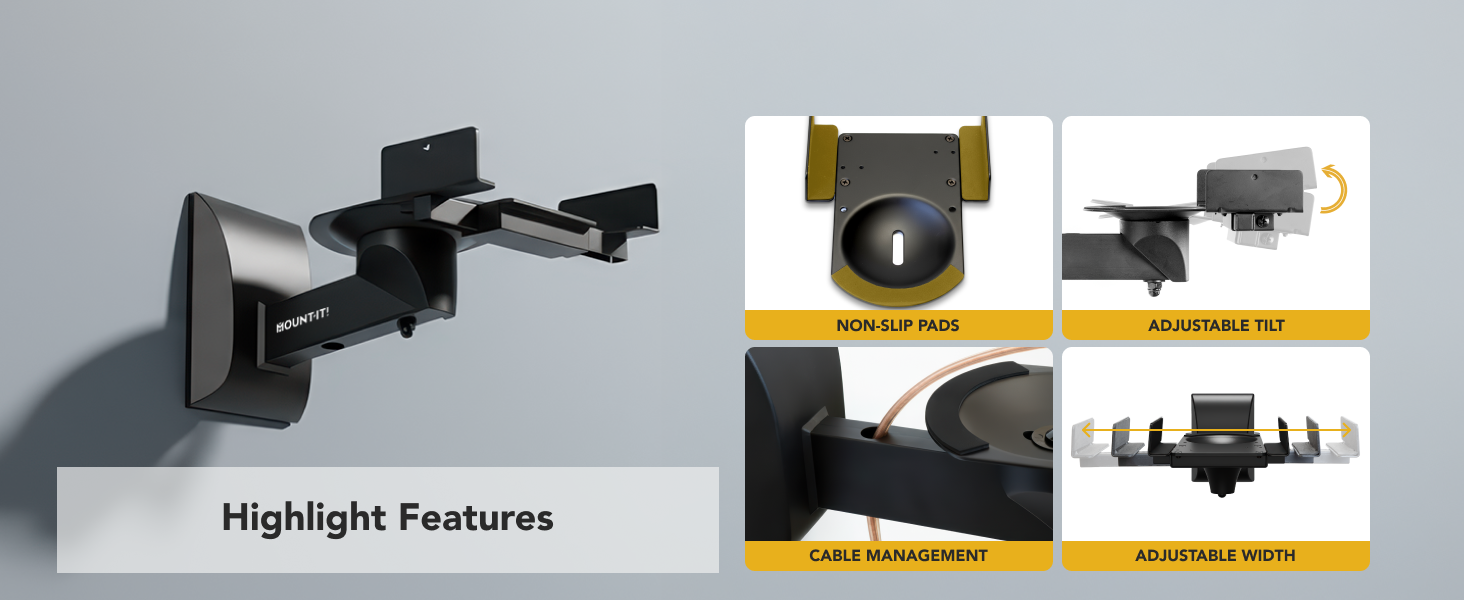 Close-up of MI-SB37 speaker wall mount showing sturdy steel design and adjustable support.