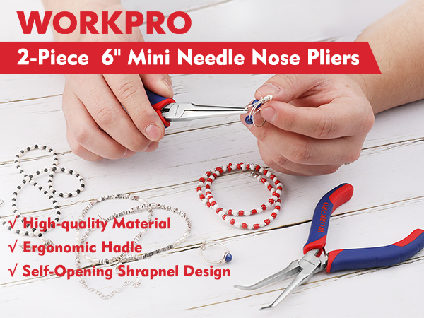 WORKPRO 2-Piece 6&amp;#34; Mini Needle Nose Pliers Set