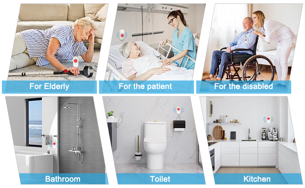 Collage of bathroom accessibility features for elderly and disabled, showing grab bars in shower, toilet, and kitchen areas.