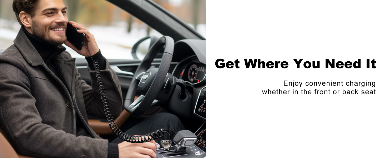 5-FT cable design convenient charging anywhere, regardless of the cigarette lighter's location.