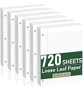 6 Pack Loose Leaf Paper, 120 Sheets Notebook Lined Pads, 8 x 10.5 College Ruled Filler Paper, 3-H...