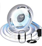 5M COB LED Strip Light, Cold White 6000K Cuttable LED Tape Lights with Plug, 8mm Width, 12V High ...