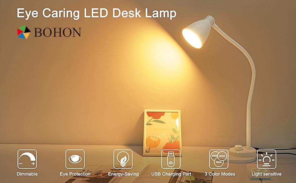 LED Desk Lamp with USB Charging Port Reading Light Intelligent Induction Auto Dimming Task Lamp