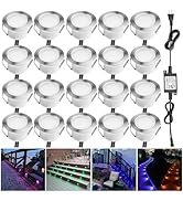 Smart LED Deck Light Kits - 20 Pack of 1.77" Low Voltage Recessed RGB Deck Lights IP67 Waterproof...