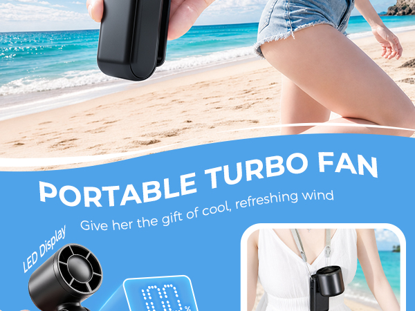 Powerful airflow portable fan with 1-100 speed control, preset levels and up to 12000 RPM.