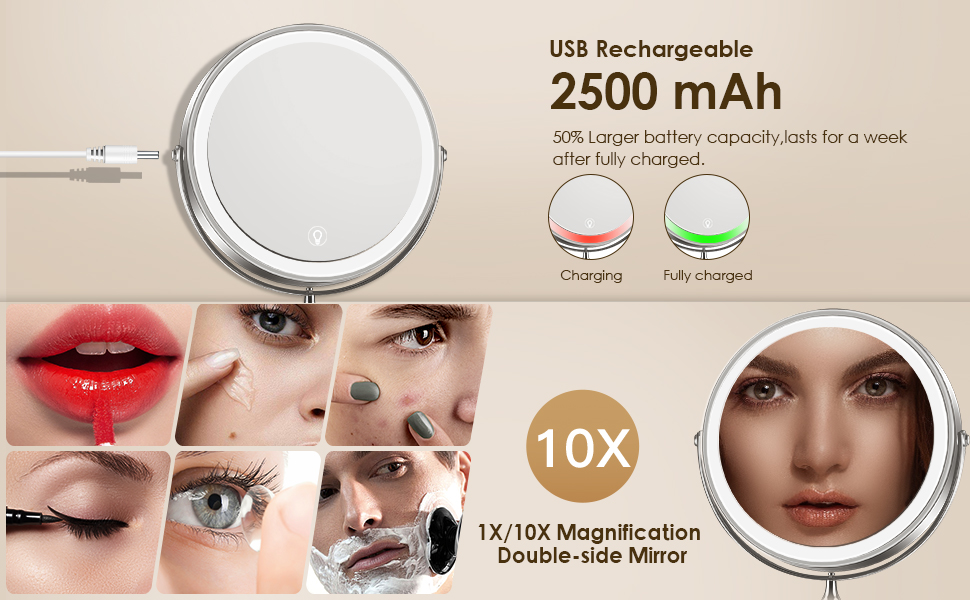 magnifying mirrors with light