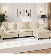 Claiks 110" Modular Sectional Sofa, Cloud Couch with Ottoman, L-Shaped 4-Seater Sofa in Chenille ...