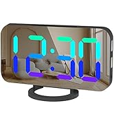 WulaWindy RGB Digital Clock - LED Alarm Clocks Large Display Mirror Surface with Dual USB Ports f...