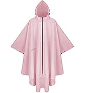 PTEROMY Hooded Rain Poncho for Adult with Zipper, Waterproof Lightweight Unisex Raincoat for Men ...