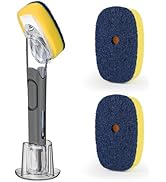Dish Brush with Soap Dispenser Storage Set with 2 PCS Sponge Refills &amp; Holder, Soap Dispensing Di...