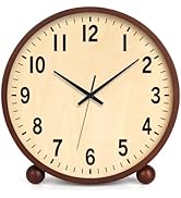 Maxspace Wooden Table Clock,8in Silent Non-Ticking Desk Clock,Battery Operated Desktop Analog Clo...