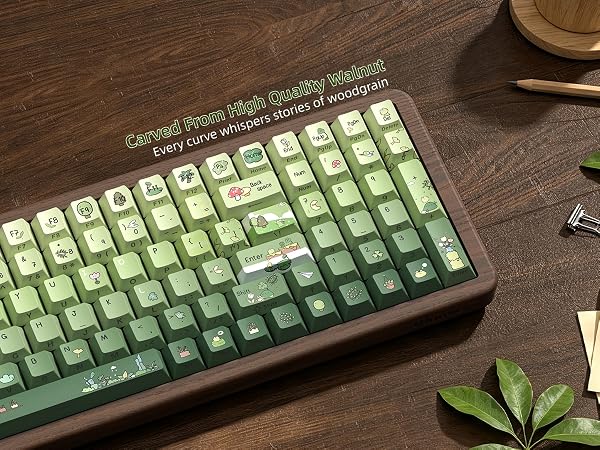 98% Wood Creamy Keyboard with Number Pad, Wireless Frog Keyboard Mechanical Gaming Keyboard