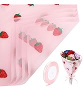 20 Sheets Flower Wrapping Paper, Matte Florist Strawberry Flower Bouquet Wrapping Paper With Ribb...