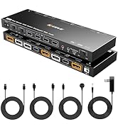 DP KVM Switch Dual Monitors with Voice Control, 2 Computers 2 Monitors USB 3.0 KVM Displayport Sw...