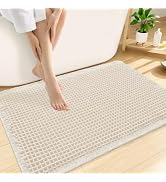 Smiry Waffle Bath Mat 30X20, Extra Soft Absorbent Bathroom Rugs, Cream | Non Slip Machine Washabl...